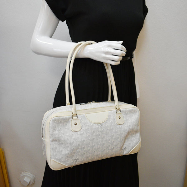 GOYARD Saint Martin Chevron Print Coated Canvas Shoulder Bag White