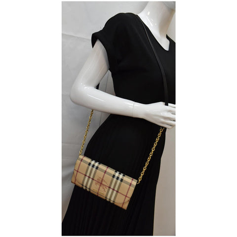 Burberry Henley Haymarket Check Canvas Wallet On Chain Bag