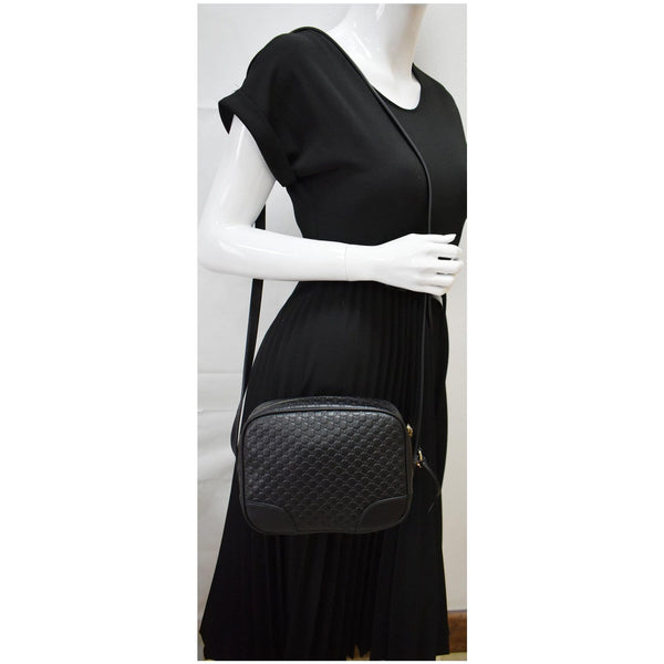 GUCCI Bree Mini GG Microguccissima Leather Crossbody Bag Black 449413