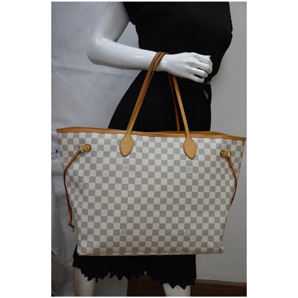 LOUIS VUITTON Neverfull GM Damier Azur Tote Shoulder Bag White