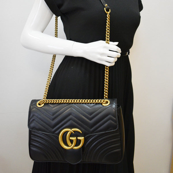 GUCCI GG Marmont Medium Matelasse Shoulder Bag Black