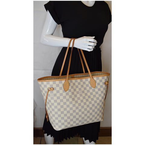 LOUIS VUITTON Neverfull MM Damier Azur Tote Shoulder Bag White