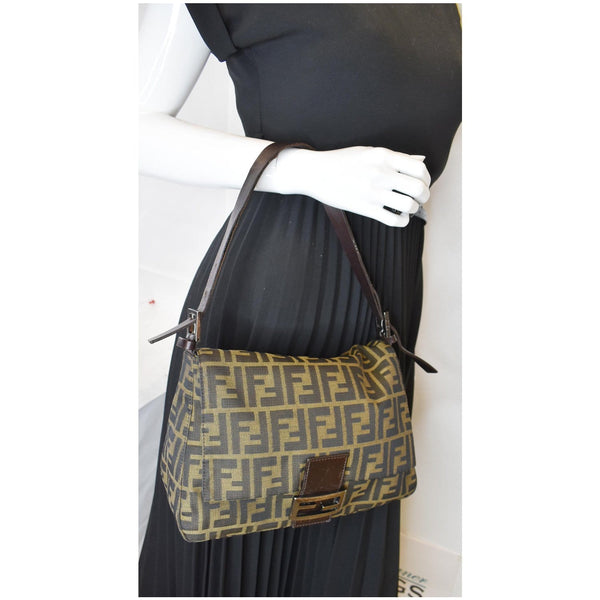 FENDI Zucchino Canvas Mini Mama Baguette Shoulder Bag Brown