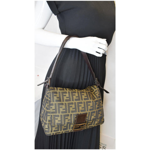 FENDI Zucchino Canvas Mini Mama Baguette Shoulder Bag Brown