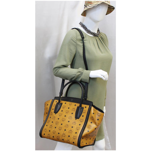MCM Vintage Visetos Small Cognac Tote Bag Black for women