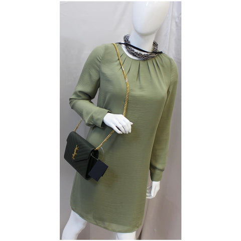 YVES SAINT LAURENT Chevron Grain De Poudre Envelope Chain Bag Olive Green