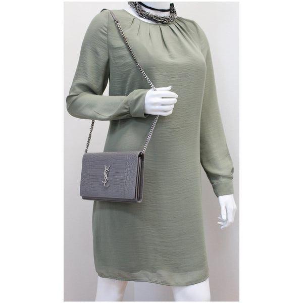 YVES SAINT LAURENT Kate Small Crocodile Leather Crossbody Bag Grey - Last Call