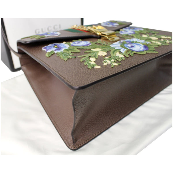 GUCCI Sylvie Embroidered Leather Medium Top Handle Bag Brown 431665