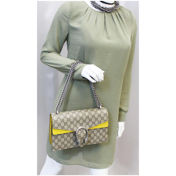 GUCCI Dionysus Small GG Supreme Canvas Shoulder Bag Beige 400249