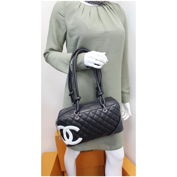 CHANEL Cambon Line Leather Shoulder Bag Black