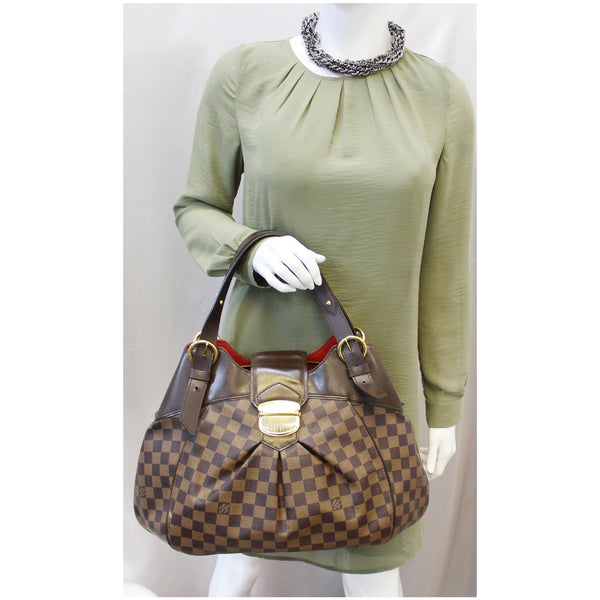 LOUIS VUITTON Sistina GM Damier Ebene Shoulder Handbag Brown-US