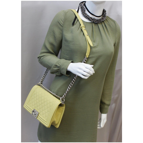 Chanel Medium Boy Flap Bag Caviar Quilted Leather Yellow for women