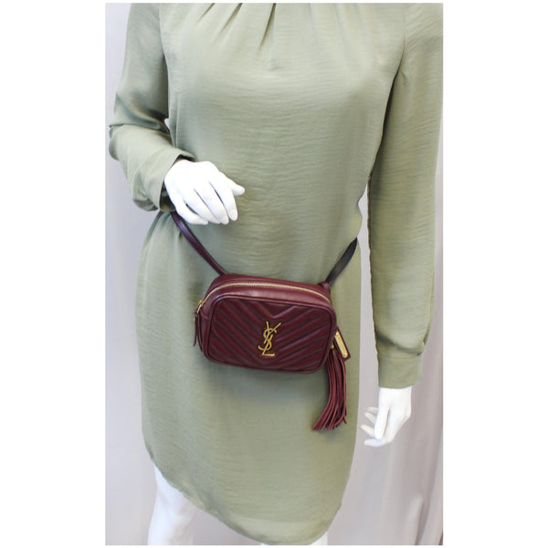 YVES SAINT LAURENT Chevron Lou Leather Belt Bag Burgundy