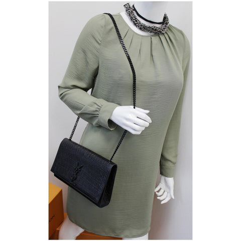 YVES SAINT LAURENT Kate Medium Crocodile Leather Bag Crossbody Bag Black