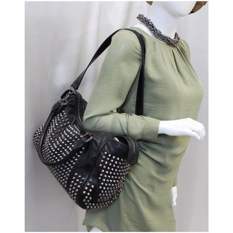 BURBERRY Studded Leather Satchel Shoulder Bag Black-US