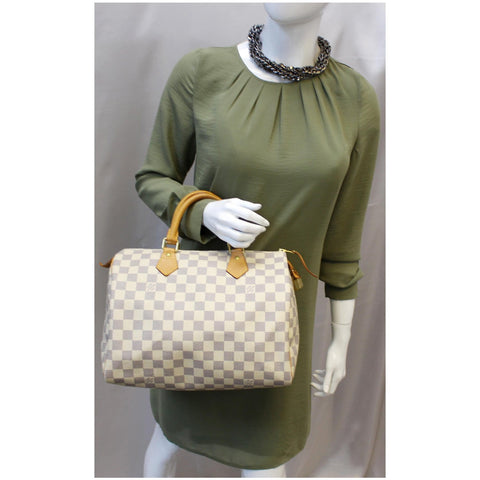 LOUIS VUITTON Speedy 30 Damier Azur Satchel Handbag White-US