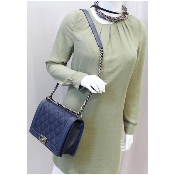 Chanel New Medium Boy Flap Calfskin Double Stitch Bag Navy for women