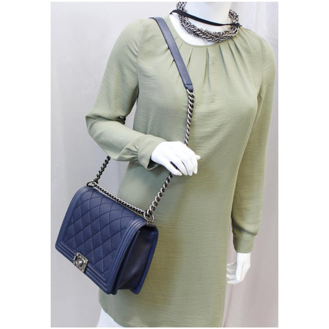 Chanel New Medium Boy Flap Calfskin Double Stitch Bag Navy for women