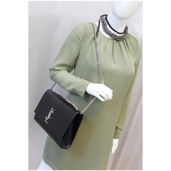 YVES SAINT LAURENT Kate Large Grain De Poudre Leather Shoulder Bag Black