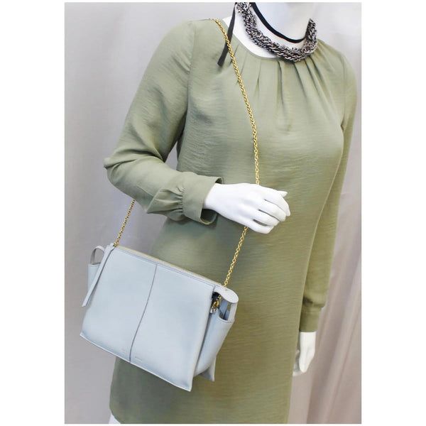 CELINE Trifold Smooth Leather Chain Crossbody Clutch Bag Blue