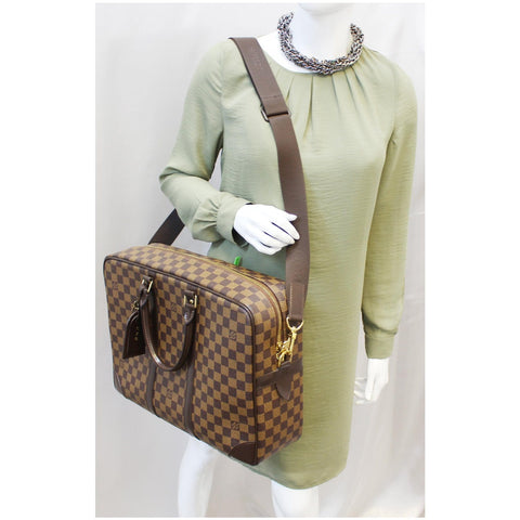 LOUIS VUITTON Porte Documents Voyage GM Damier Ebene Briefcase Bag Brown