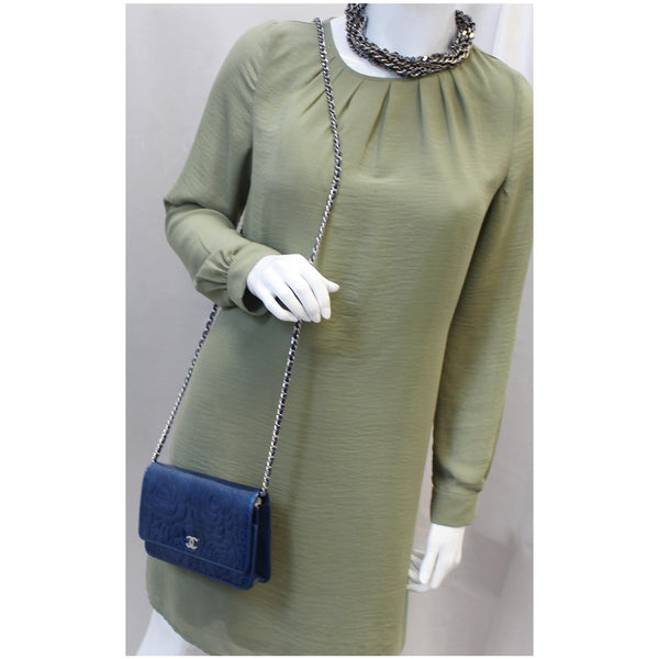 Chanel Wallet on Chain Camellia Patent Leather WOC Blue - women