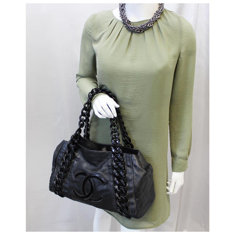 CHANEL Calfskin Rhodoid Modern Chain East West Tote Black-US