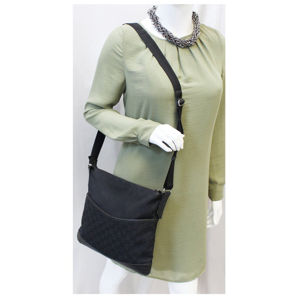 GUCCI Monogram Medium Perforated Messenger Crossbody Bag Black-US