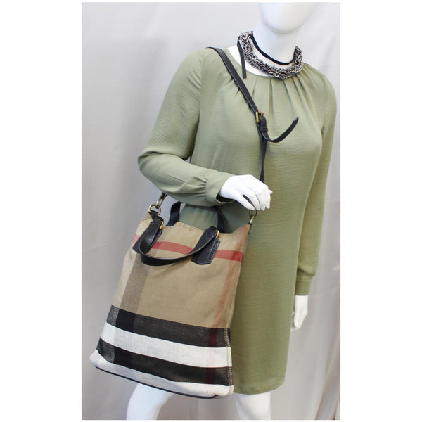 BURBERRY Susanna Medium Leather Canvas Check Shoulder Bag Brown