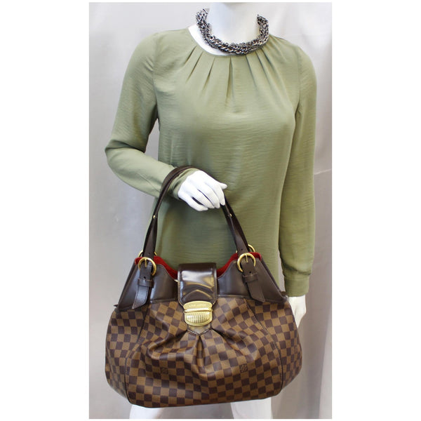LOUIS VUITTON Sistina GM Damier Ebene Shoulder Handbag Brown-US