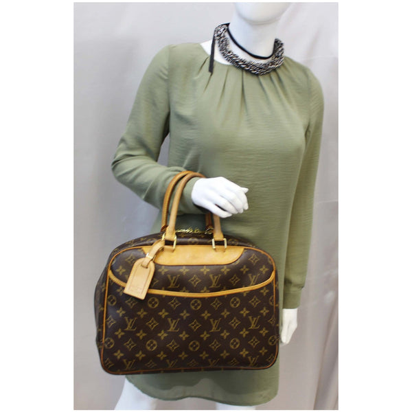 LOUIS VUITTON Deauville Monogram Canvas Boston Satchel Bag Brown