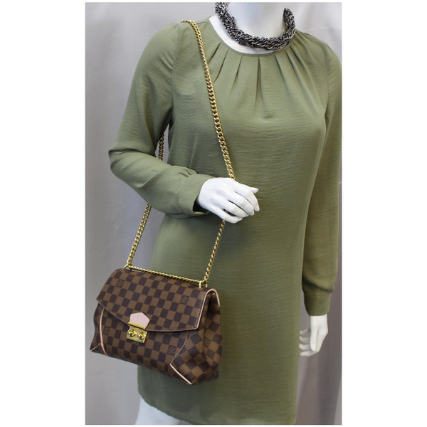 LOUIS VUITTON Caissa Chain Damier Ebene Clutch Shoulder Bag Rose Ballerine