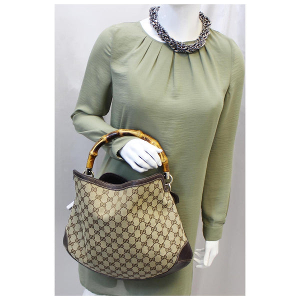 GUCCI GG Canvas Peggy Medium Bamboo Top Handle Bag Brown-US