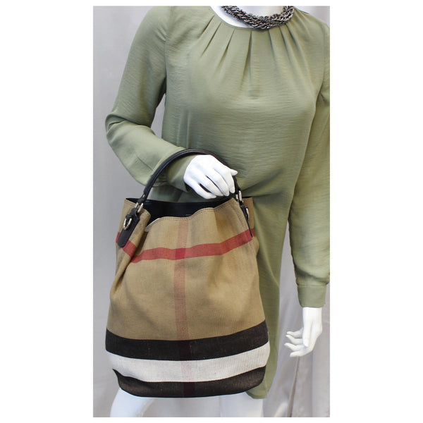 BURBERRY Ashby Medium Check Canvas Hobo Bag-US