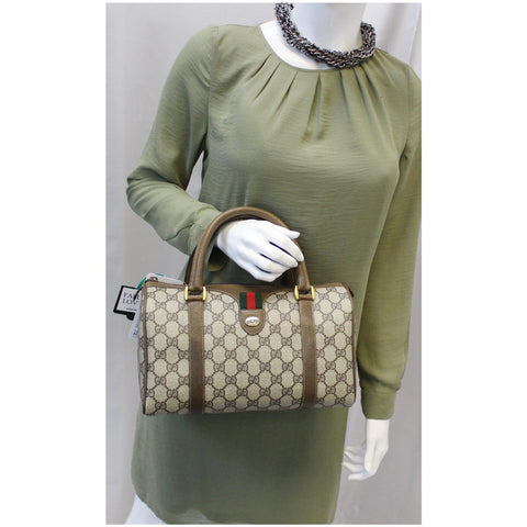 GUCCI Boston Doctor GG Canvas Satchel Handbag Taupe-US