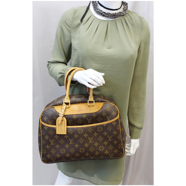 LOUIS VUITTON Deauville Monogram Canvas Boston Satchel Bag Brown