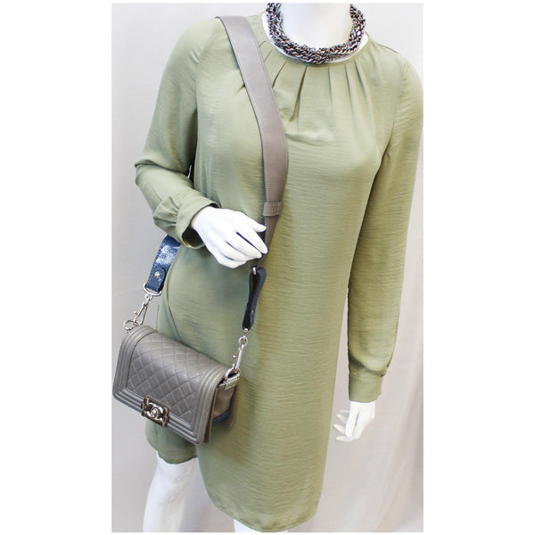 CHANEL Medium Boy Flap w Stingray Lambskin Shoulder Bag Silver-US