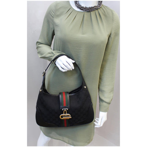 GUCCI GG Canvas Web Hobo Bag Black 130779-US