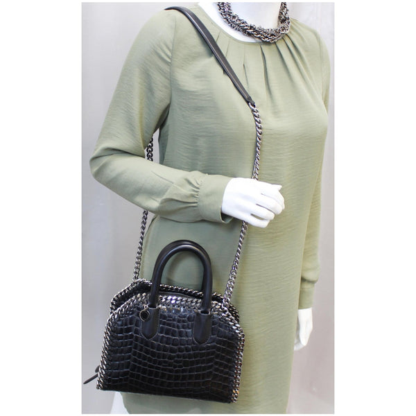 STELLA MCCARTNEY Falabella Box Crocodile Top Handle Bag Black