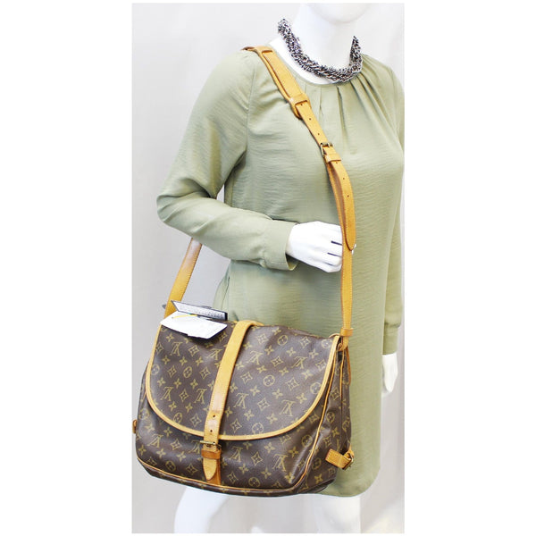 LOUIS VUITTON Saumur 35 Monogram Canvas Shoulder Bag Brown