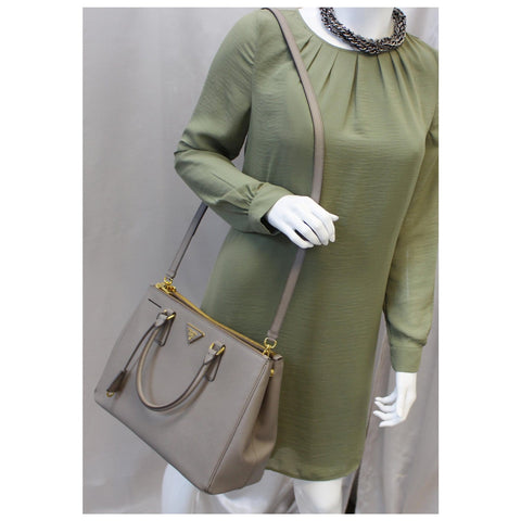 PRADA Saffiano Double Zip Executive Tote Shoulder Bag Grey-US