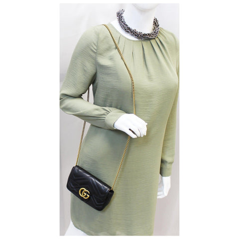 GUCCI GG Marmont Matelasse Black Leather Super Mini Crossbody Bag-US