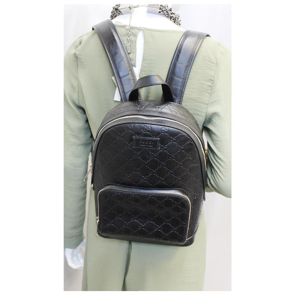 GUCCI Signature Leather Backpack Bag Black-US