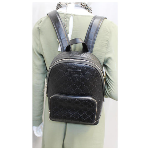 GUCCI Signature Leather Backpack Bag Black-US