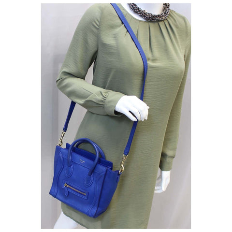 CELINE Nano Luggage Smooth Leather Tote Crossbody Bag Blue