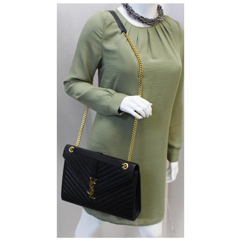 YVES Saint Laurent Large Envelope Chain Shoulder Bag Black