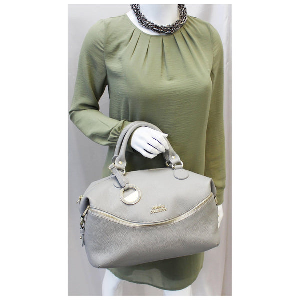 Versace Collection Pebbled Leather Shoulder Bag Grey