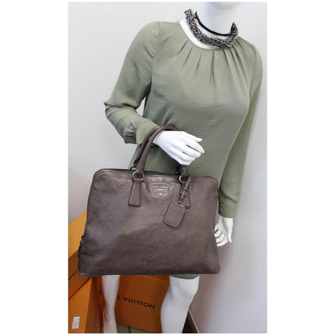 Prada Vitello Daino Leather Large Tote Bag Brown