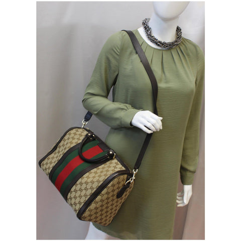 GUCCI Vintage Web Original GG Boston Bag Beige 247205