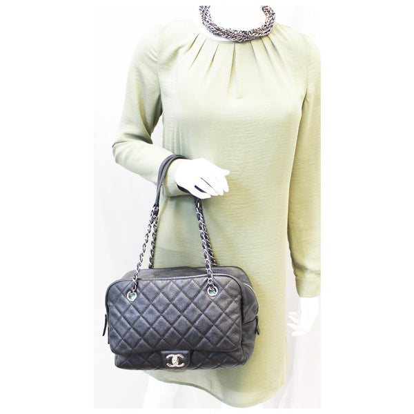 CHANEL Camera Case Quilted Caviar Leather Medium Flap Shoulder Bag-US